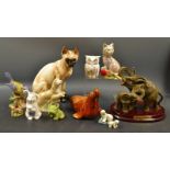Ceramic animal and bird models - a Spanish model of a Spaniel , a large Siamese cat ,