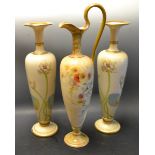 A Doulton Burslem ewer hand painted with colorful flowers; a pair of T.