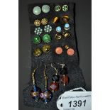 Earrings - a pair of Venetian glass painted egg and bar drops;  others agate;
