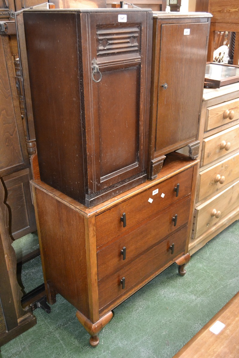 A 1940's dressing chest; two bedside cabinets.