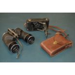 A pair of American Bausch and Comb military binoculars;