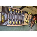 Hand tools including handsaws, vice, hammers, files, clamps, tile cutter etc.