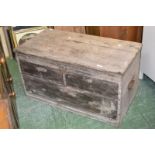A pine chest, hinged top enclosing candle box, c.