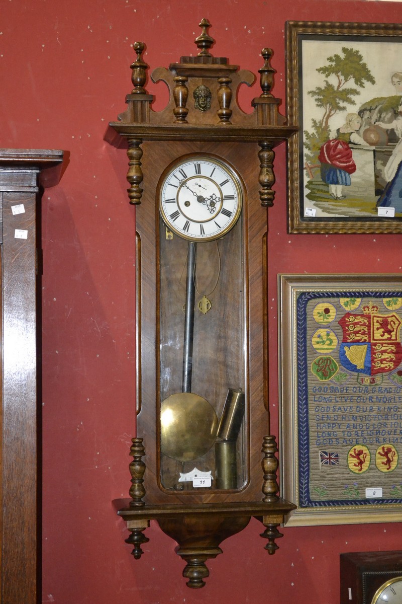 A 19th century Vienna regulator wall clock,