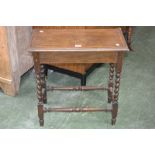 Edwardian oak barley twist leg side table,