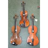 A 1960's 3/4 size violin, with case, two piece back; another 3/4 size Skylark brand violin, cased,