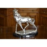 Ottaviani, Italian 20th Century, a silvered equestrian study, Braying Horse, signed, stamped 925,