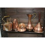 Copper - a kettle, a Ranson water jug, foot warmer,