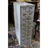 A military Roneo vintage metal nine drawer filing cabinet.