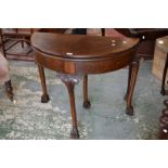 A mahogany and walnut demi lune card table c.1900, Henry Stone & Sons, Banbury.