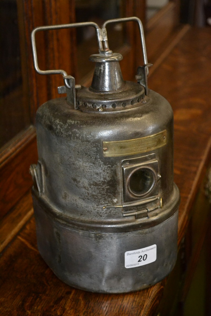 A  L.M.S. Railway lamp for petroleum only, made by Lamp Manufacturing & Railway Supplies Ltd.