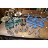 A set of early mid 20th century grocers scales, and another eleven grocer weights,