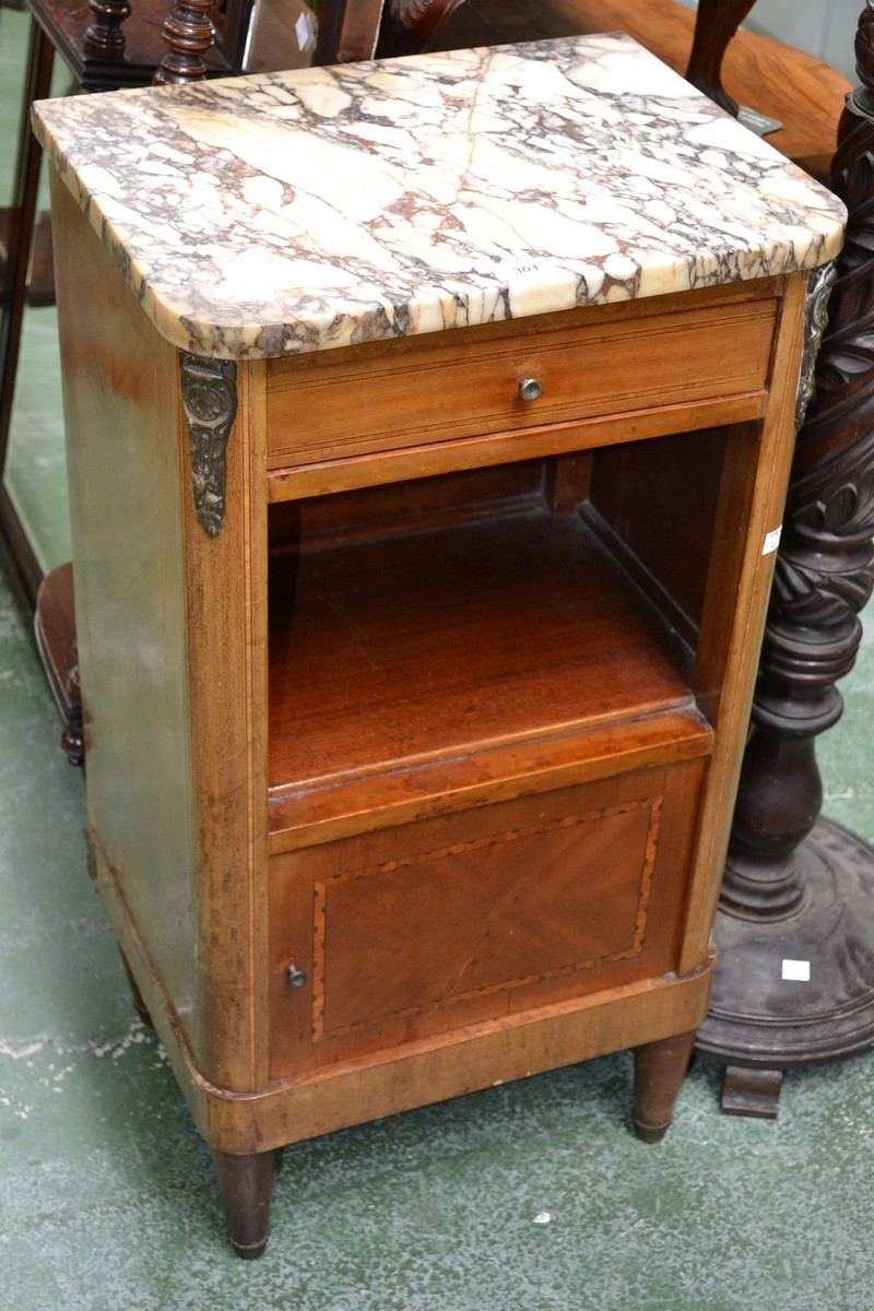 A 19th century French inlaid cabinet ormolu mounts marble top