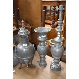 A 19th century French pewter water urn; a table lamp;