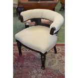 A Victorian mahogany tub chair, curved padded top rail, horizontal splat,