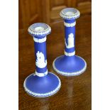 A pair of 19th century jasper candlesticks, marked W.