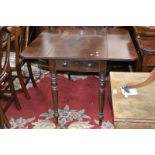 A Victorian mahogany Pembroke table, rounded rectangular top, drawer to frieze,