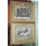 Jamie Moody, after, Terriers at Play, print, framed; another, Lilian Cheviot, after, Terriers,