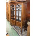 Sheraton revival display cabinet, moulded cornice, convex frieze,