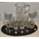 Ceramics and Glass - a glass lemonade jug;  a studio pottery bowl;  a pair of cut glass tumblers;