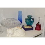 Glassware - a Mdina blue globular vase;  another, similar;  a Caithness blue flash vase,