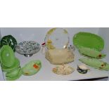 Decorative Ceramics - Carlton Ware cabbage leaf dishes;  novelty dog napkin ring;