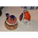 A Royal Crown Derby paperweight, Bullfinch Nesting, printed mark, gold stopper;  another,