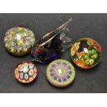 Paperweights - a Millefore glass six section paperweight, unmarked; another Orange,