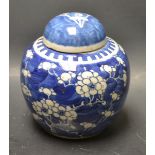 A Chinese blue and white jar, painted with prunus ,