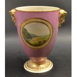 A Derby urn painted with named views of Dovedale Derbyshire and Matlock High Torr by Zachariah