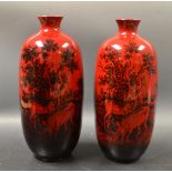 A pair of Royal Doulton Flambe Wandcut vases (1619)