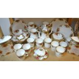 A Royal Albert Old Country Roses table china including hot water jug, comport,