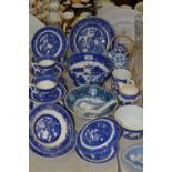 Blue and White Ceramics - Alfred Meakin Old Willow pattern milk jug; dessert bowls;