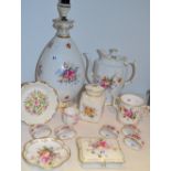 A Royal Crown Derby Posies pattern table lamp;  a tea caddy;  trinket dish;