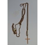 A 9ct gold belcher link muff chain; a 9ct gold cross,  38.