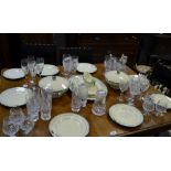 Cut glassware - cut glass tumblers; decanter; sugar caster; wine glasses;