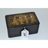 A 19th century Chinese export lacquer rounded rectangular table tobacco box