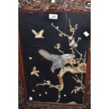 A Chinese Shibayama panel, inlaid with bird and bamboo, hardwood frame,