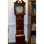 A 19th century oak longcase clock, the painted white dial with Roman numerals, twin winding holes,