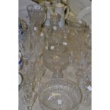 Glassware - cut glass decanters, biscuit barrel, water jug, lemonade jug,