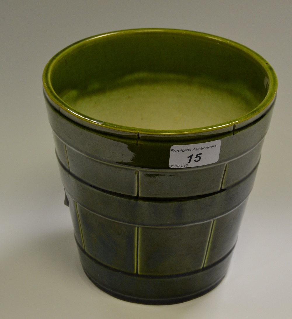 A Bretby green glazed planter,