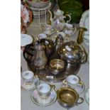 A Continental part coffee service; a silver plated four piece tea service service;