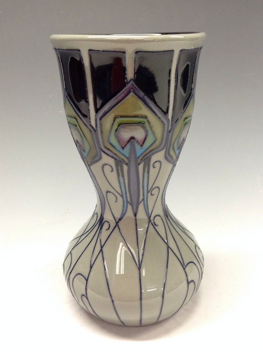 A contemporary Moorcroft Peacock pattern vase, designed  by Rachel Bishop,