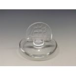 A Lalique glass ashtray, with semi circular frosted glass panel engrqved with a three masted ship,