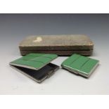 A 1930's Stratton compact and cigarette case, green enamelling with vertical lines, PAT 407784,