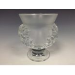 A Lalique St Cloud frosted pedestal vase, the sides moulded with acanthus leaves, circular foot,