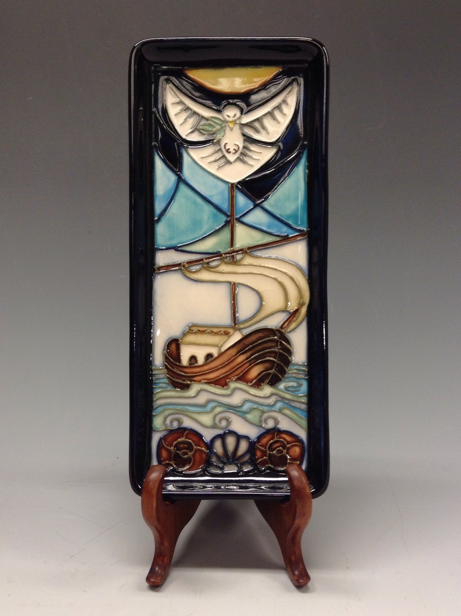 A contemporary  Moorcroft Winds of Change pattern rectangular pin dish, designed  by Rachel Bishop,