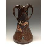 A Bretby combination Cloisonné and Copperette twin-handled vase,