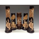 A Bretby combination Carved Bamboo and Bronze vase,