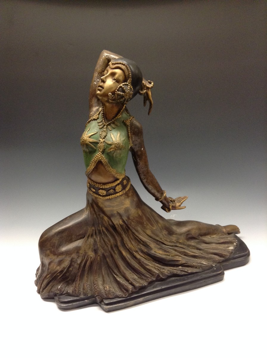 An Art Deco style bronze, of an Eastern Lady dancing, in colours,